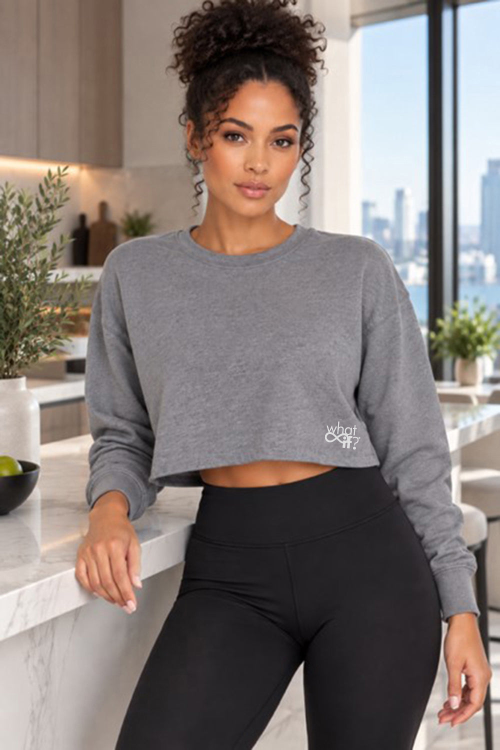 CROPPED CREW FLEECE - GREY